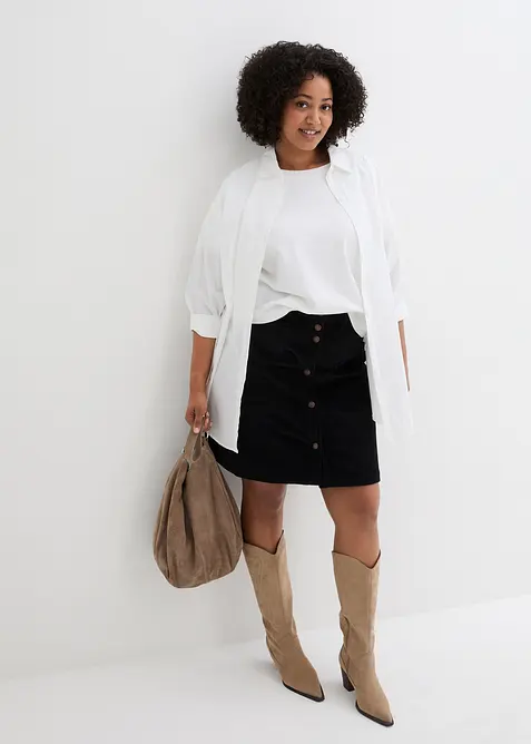 Stretchig manchesterkjol med knappgylf, bonprix