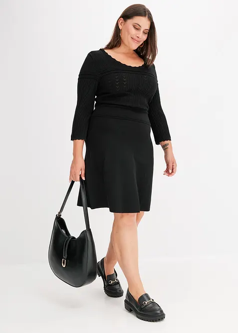 Stickad, hålmönstrad klänning, bonprix