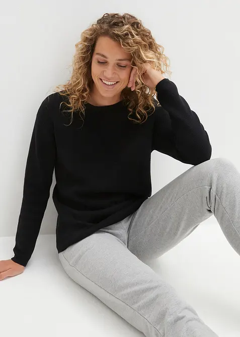 Milanostickad tröja med rund halsringning, bonprix