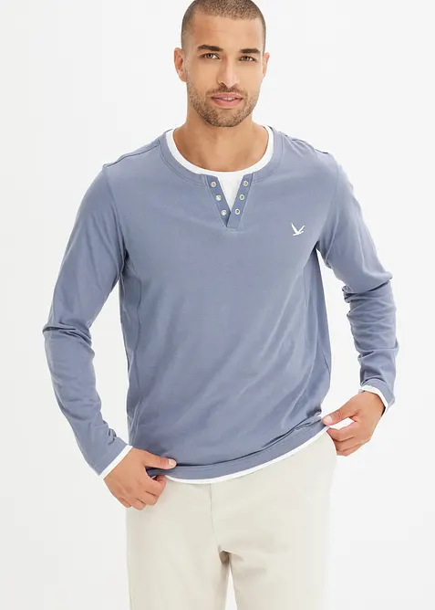 Långärmad T-shirt med 2-i-1-look (2-pack), bonprix