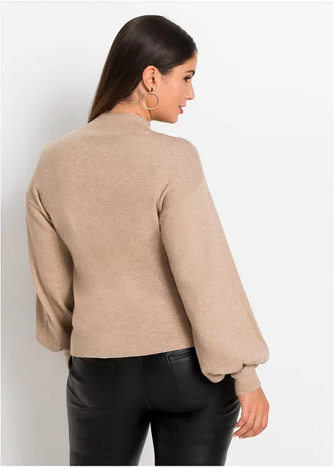 Stickad tr&ouml;ja med ballong&auml;rmar, bonprix