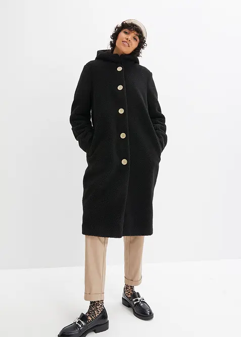 Teddykappa med huva och fickor, bonprix