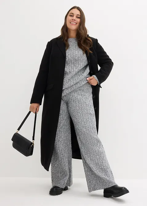 Stickad byxa med fl&auml;tstickning, bonprix