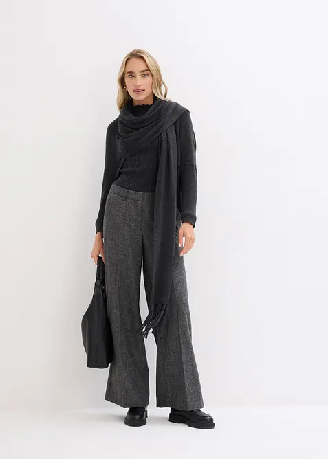 Byxa med vida ben och ylleandel, bonprix