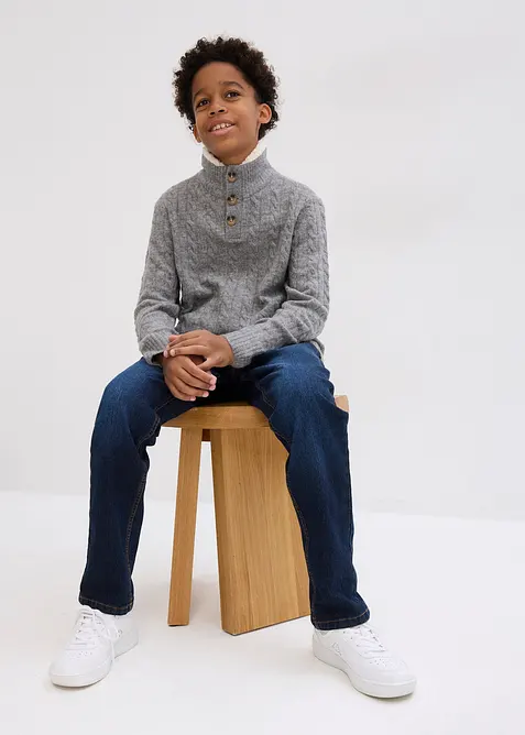 Stickad tr&ouml;ja med h&ouml;g krage och kort dragkedja, bonprix