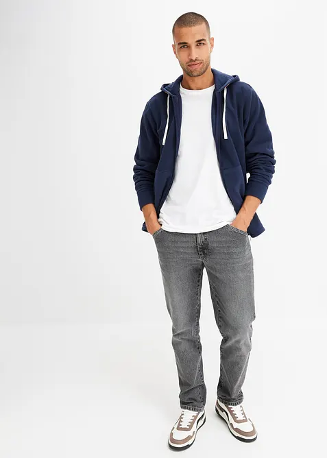 Fleecejacka med huva och påsydda fickor, bonprix