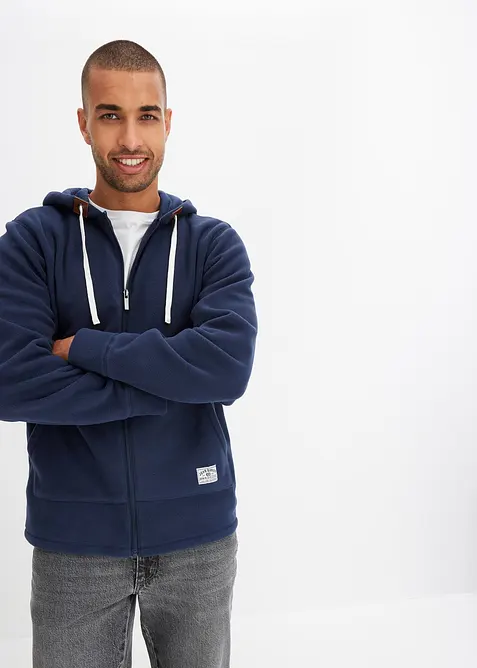 Fleecejacka med huva och påsydda fickor, bonprix