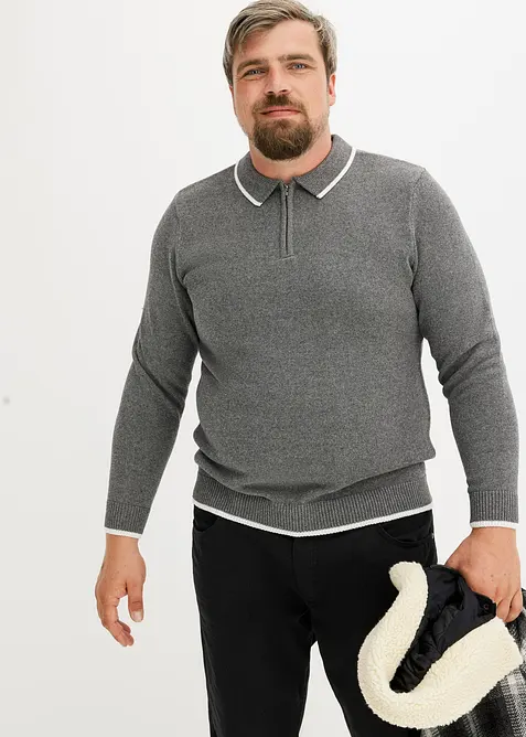 Tröja med tenniskrage och återvunnen bomull, bonprix