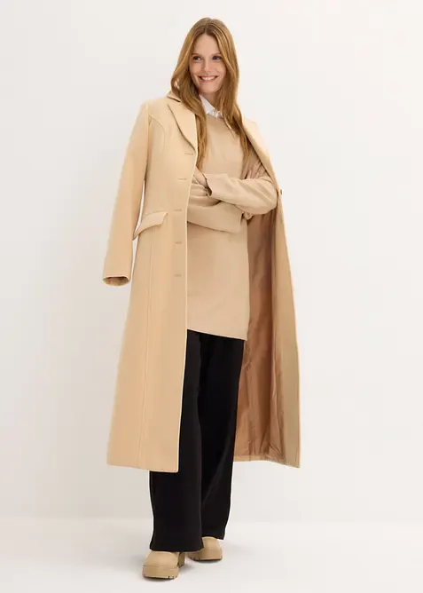 L&aring;ng finstickad tr&ouml;ja med sidosprund och viskosandel, bonprix