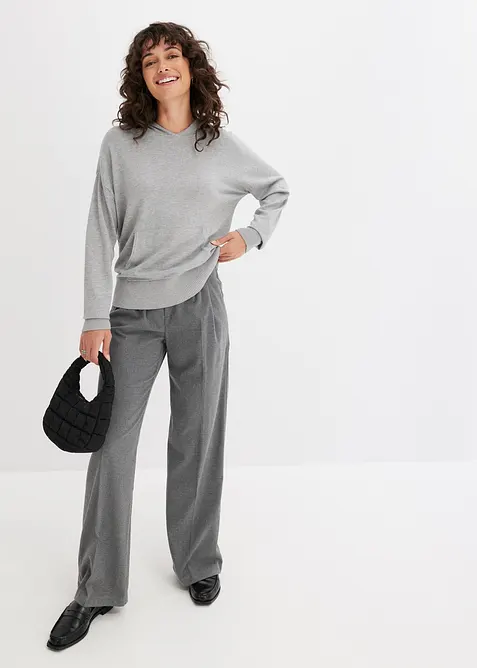 Stickad hoodie med känguruficka i viskosmix, bonprix