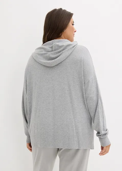 Stickad hoodie med känguruficka i viskosmix, bonprix