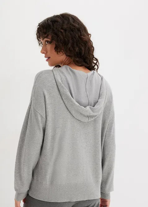 Stickad hoodie med känguruficka i viskosmix, bonprix