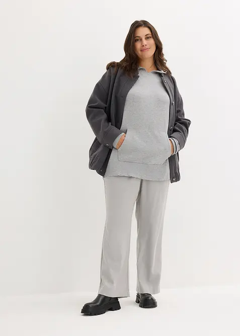 Stickad hoodie med känguruficka i viskosmix, bonprix