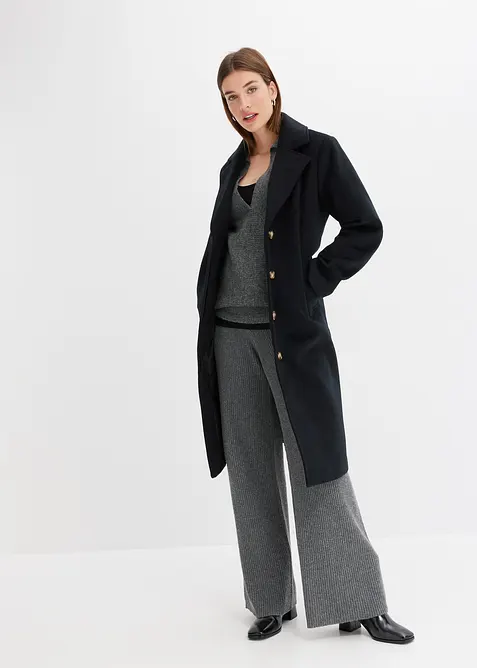 Ribbstickad tr&ouml;ja med krage och dragkedja, bonprix