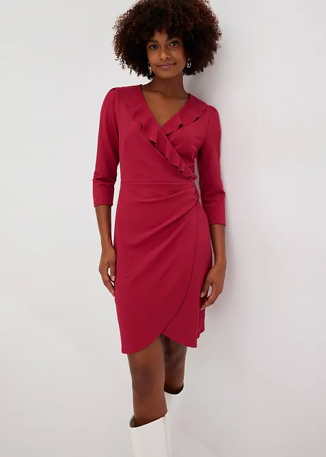 Minikl&auml;nning i strukturerad crepe med volang, bonprix