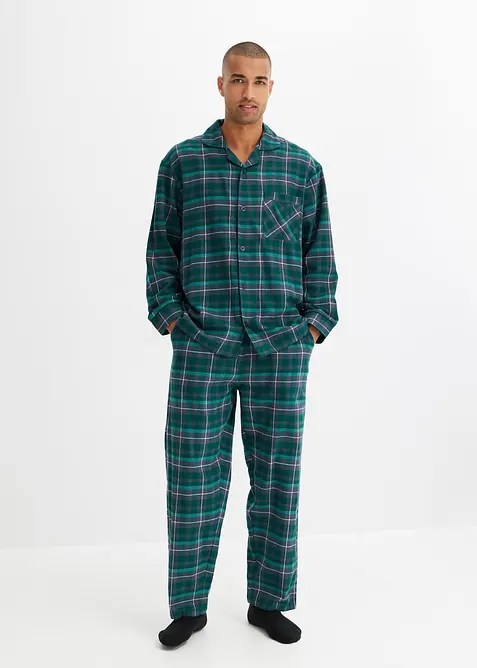 Flanellpyjamas med knappslå och långa ärmar, bonprix