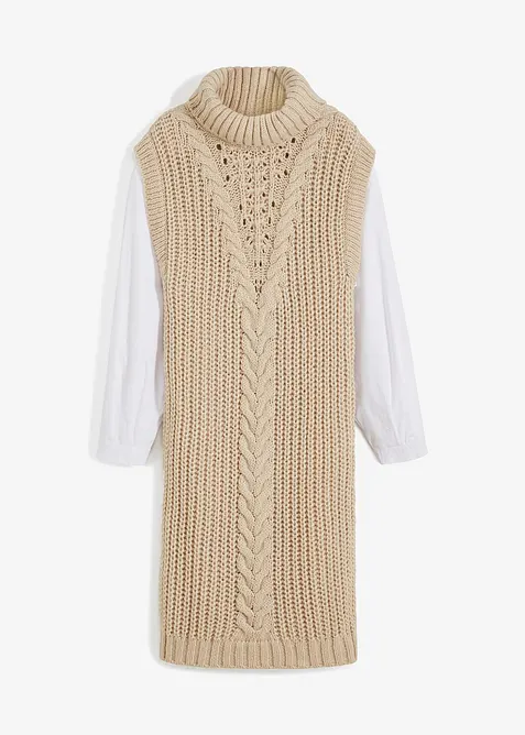 Stickad klänning med blusinfällning, bonprix