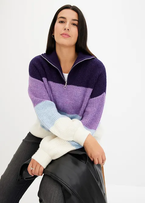 Tr&ouml;ja med krage och dragkedja, bonprix