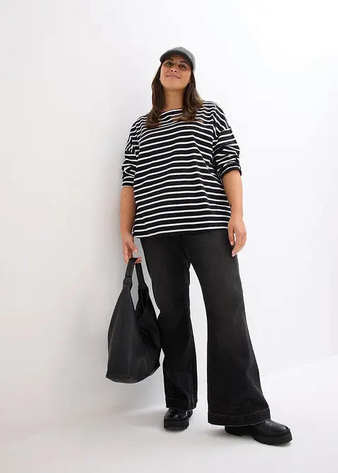 L&aring;ng&auml;rmad T-shirt med vid b&aring;tringning (2-pack), ekologisk bomull, bonprix