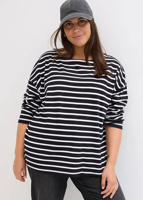 L&aring;ng&auml;rmad T-shirt med vid b&aring;tringning (2-pack), ekologisk bomull, bonprix