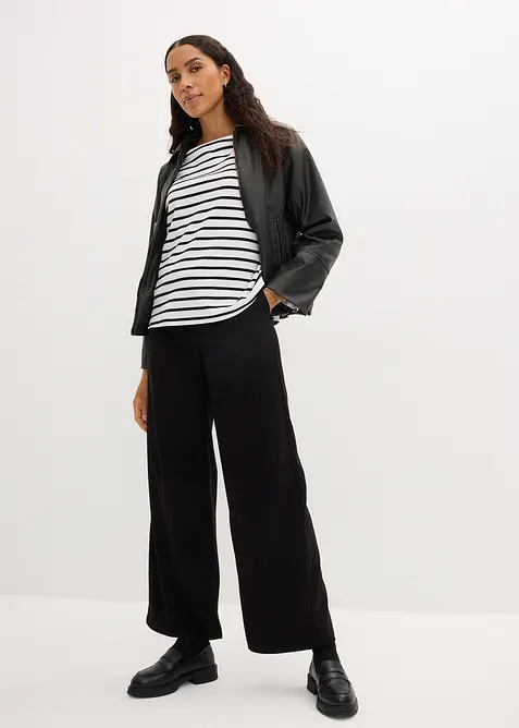 L&aring;ng&auml;rmad T-shirt med vid b&aring;tringning (2-pack), ekologisk bomull, bonprix