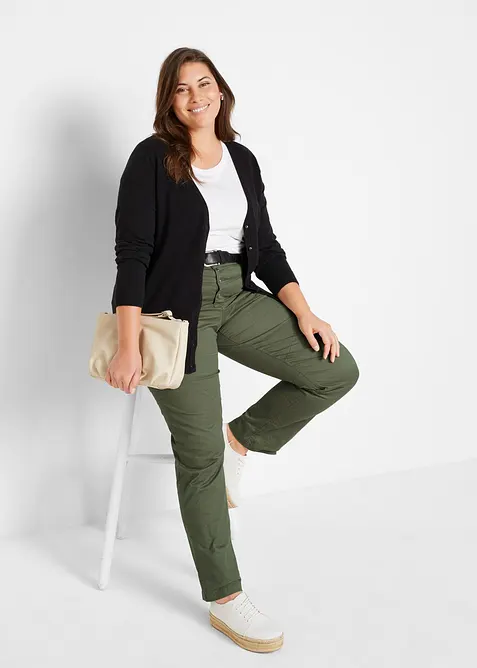 Finstickad cardigan med knappsl&aring;, bonprix