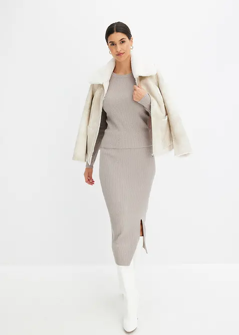 Stickad kjol av mjuk viskosmix, bonprix