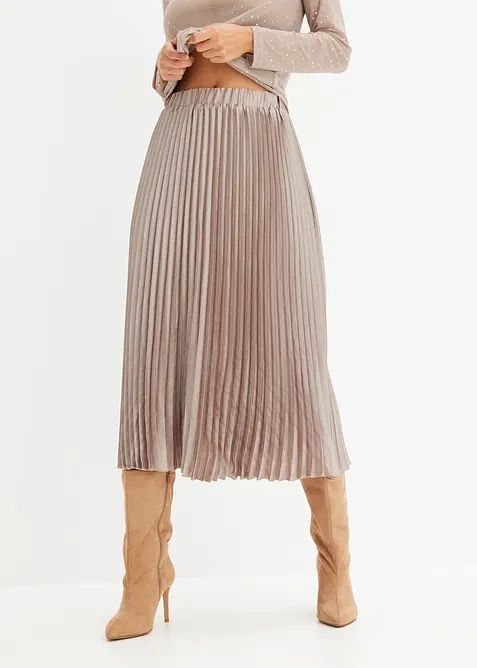 Plisserad kjol i fin satin, bonprix