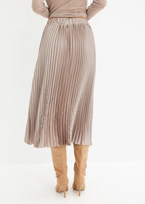 Plisserad kjol i fin satin, bonprix