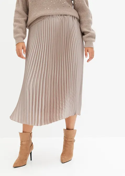 Plisserad kjol i fin satin, bonprix