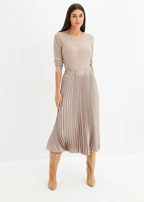 Plisserad kjol i fin satin, bonprix