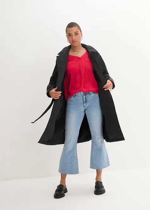 V-ringad blus i följsam viskos, långärmad, bonprix