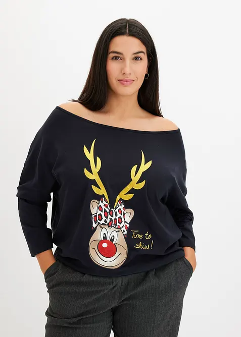 Off shoulder-topp med julmotiv, bonprix