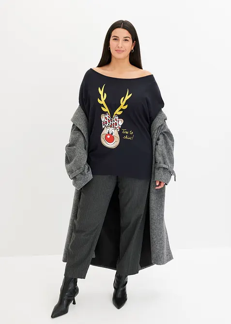 Off shoulder-topp med julmotiv, bonprix