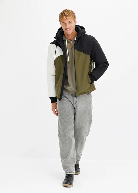 Vinterjacka med huva och blockfärger, bonprix