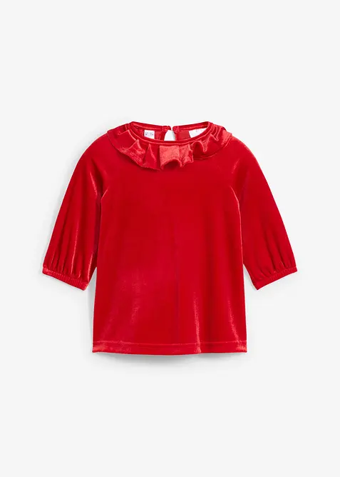 Sammetsklänning med volanger för bebisar, bonprix