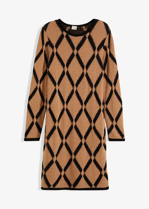 Stickad kl&auml;nning med rombm&ouml;nster i fj&auml;dergarn, bonprix