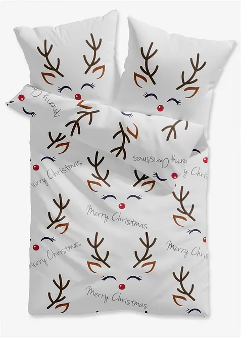 Påslakanset med roliga renar och texttryck, bonprix