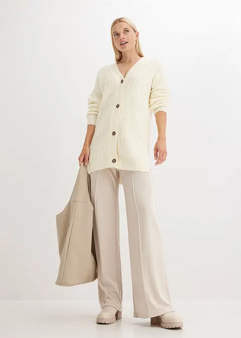 Stickad cardigan med ylleandel, bonprix