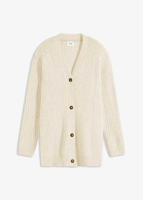 Stickad cardigan med ylleandel, bonprix