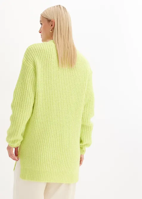 Stickad cardigan med ylleandel, bonprix