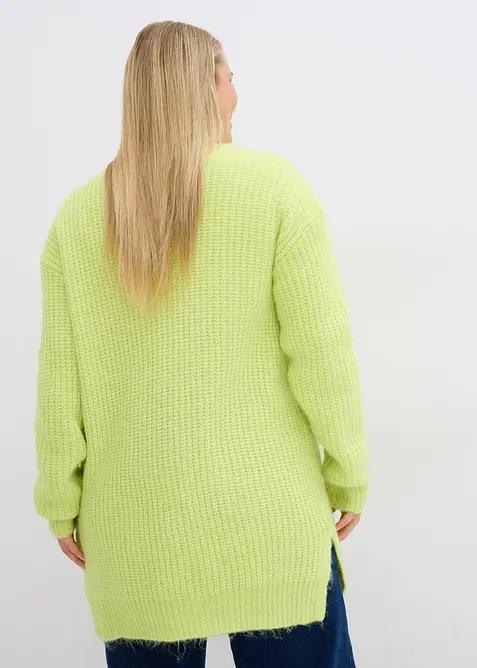 Stickad cardigan med ylleandel, bonprix