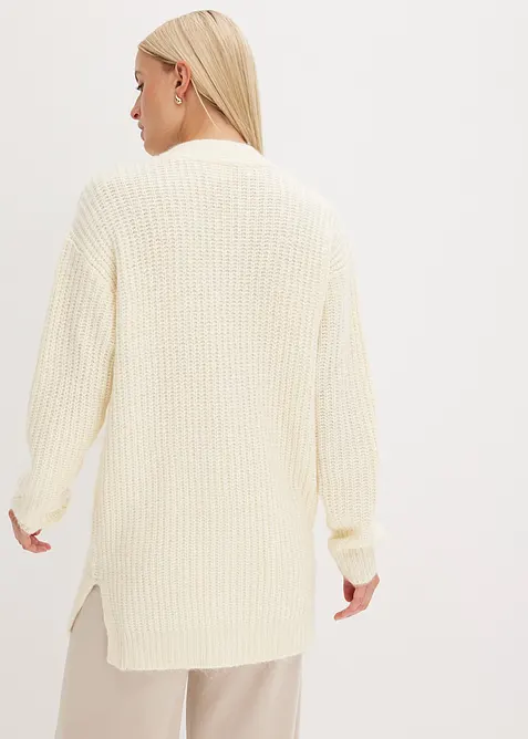 Stickad cardigan med ylleandel, bonprix