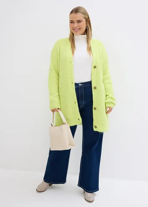 Stickad cardigan med ylleandel, bonprix