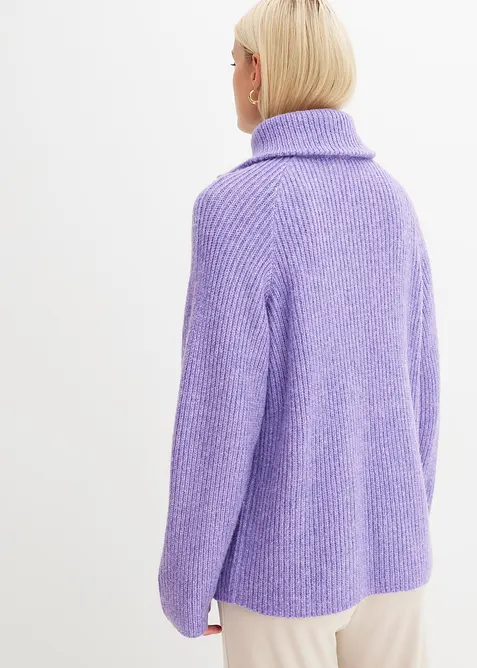 Ribbstickad tröja med krage och dragkedja, bonprix