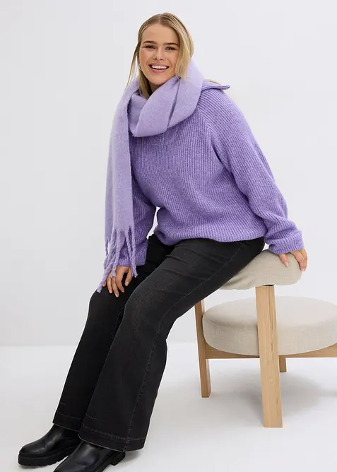 Ribbstickad tröja med krage och dragkedja, bonprix