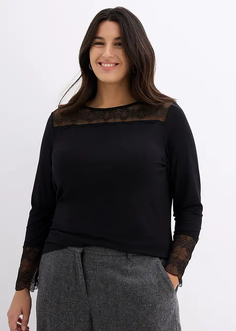 L&aring;ng&auml;rmad topp med spets, bonprix