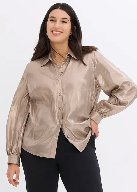 Skjortblus i gl&auml;nsande satin, bonprix