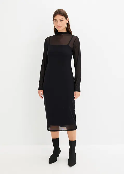 Jerseyklänning med mesh, bonprix
