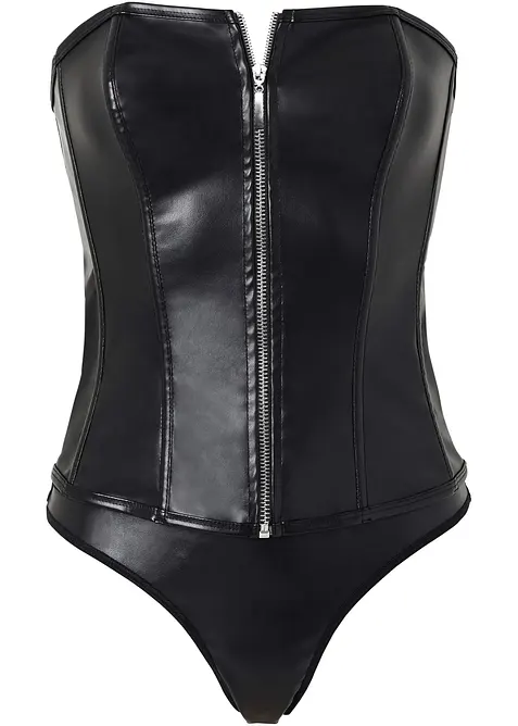 Korsett och stringtrosa i skinnimitation (2 delar), bonprix